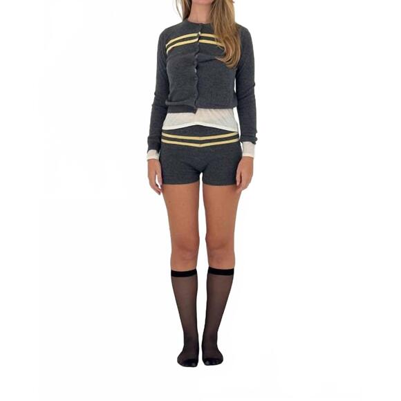 NEW FIND ME NOW cashmere stripe knit shorts in charcoal / butter